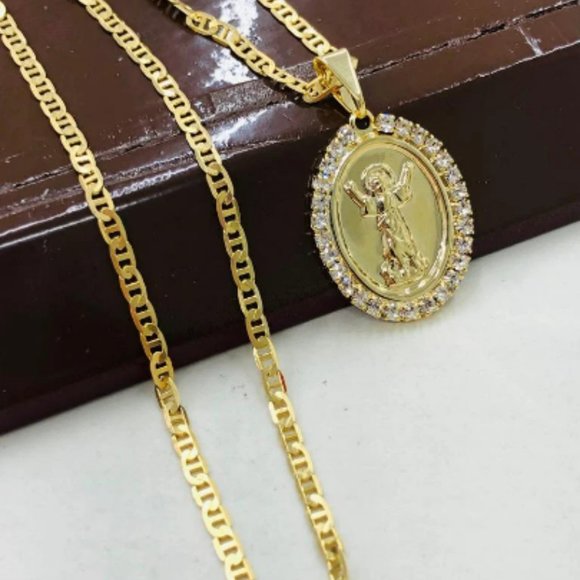 CZ Baby Jesus Necklace Yellow Gold Filled Divino Nino Necklace for Womens 20" - Picture 3 of 9